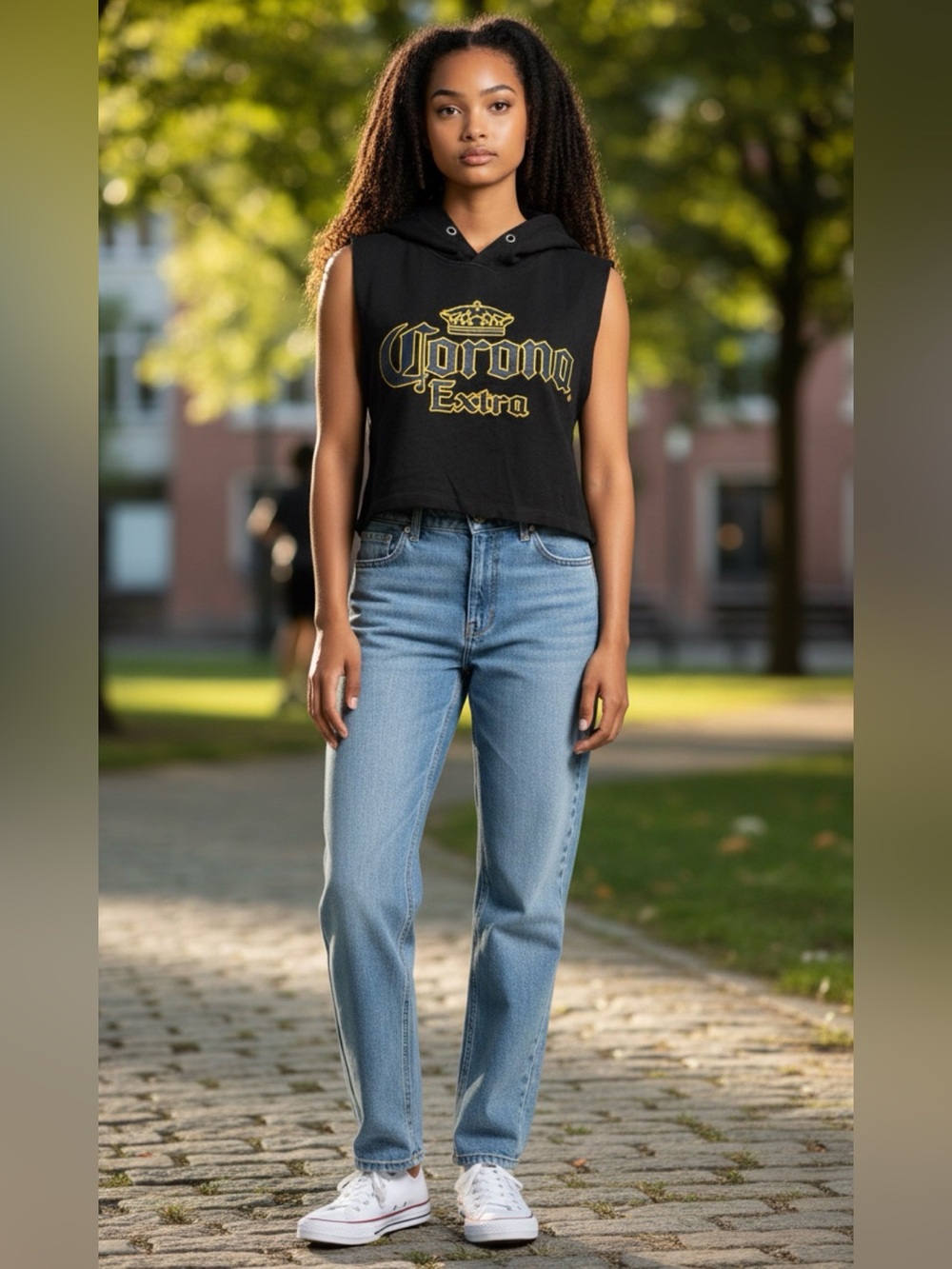 Corona Extra Women's XS Croppedโ Hoodie Sleeveless Party Beachy Summer College